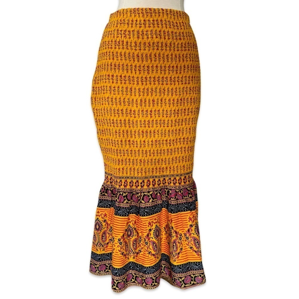 J.Crew Smocked Midi Skirt Yellow Floral Boho Flounce Hem Size 4 NWT - Picture 3 of 10